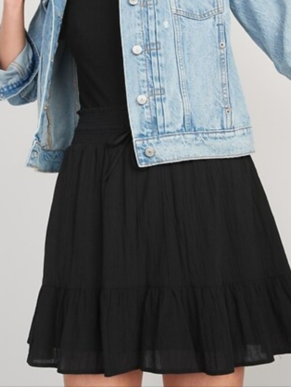 NWT Old Navy Smocked Mini Skirt Black Gauzy Cotton Drawstring Waist Crinkle MD